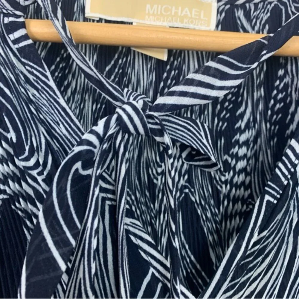 Michael Kors Long Sleeve Navy Wave Print Blouse - Picture 5 of 9